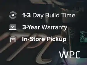1-3 day build time. 3 year warranty. In-store pickup